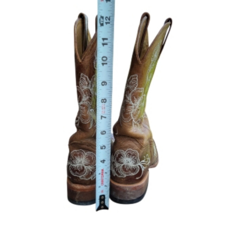Shyanne Lasy Floral Embroider Broad Square Toe Leather Cowboy Boot Brow Women 10 - Picture 9 of 16